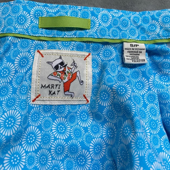 Marti Kat Shirt Mens Small Blue Short Sleeve Button Up Geometric Beach Vacation - Picture 4 of 11